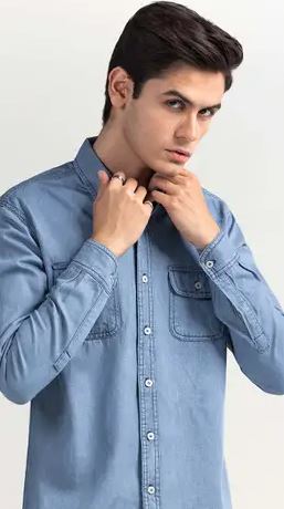 Blue Dobby Casual Denim Shirt